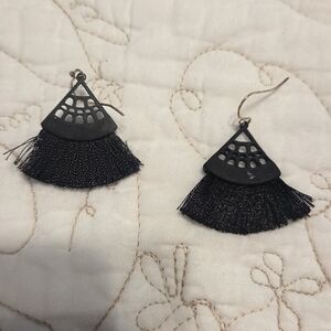 Black Fan Tassel Earrings